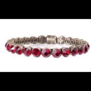 PlunderDesign red rhinestones set in antique gold magnetic bangle